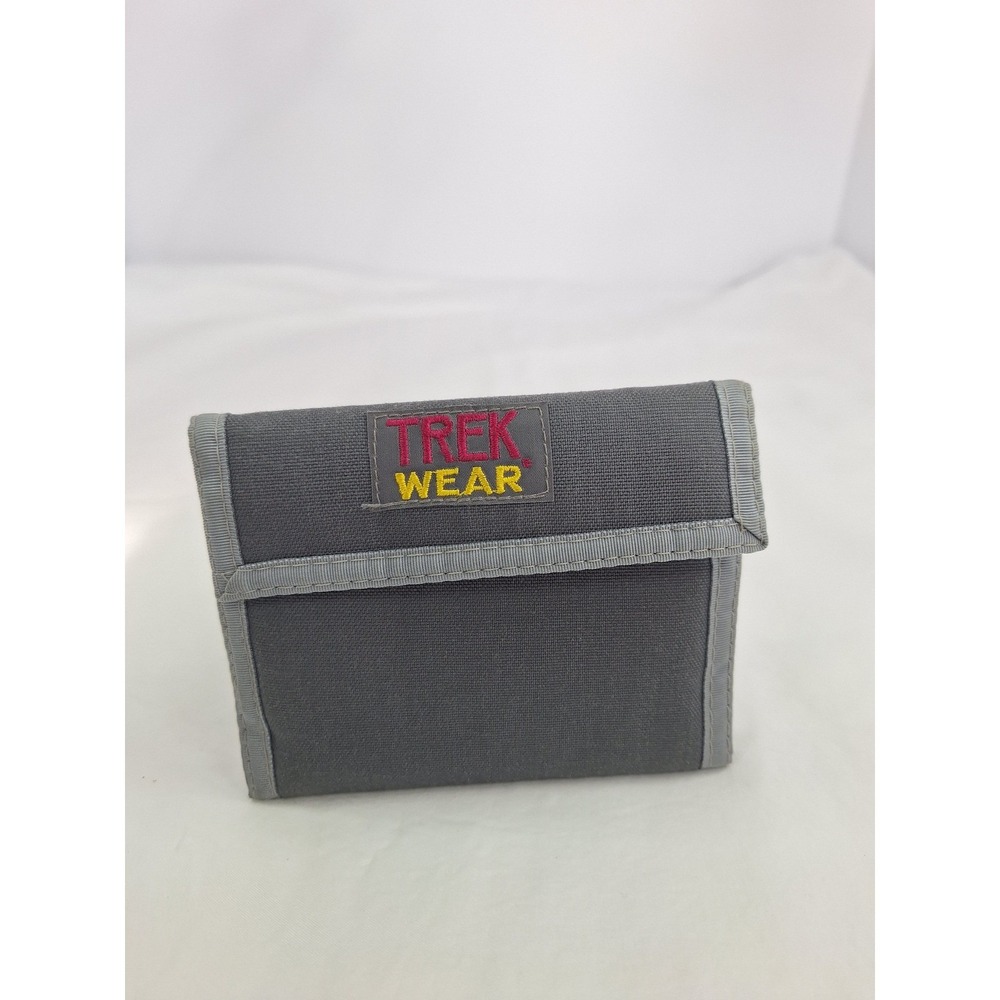 Vintage Trek Wear Mens Tri-Fold Wallet Grey Canvas Hook and Loop Outdoor Wallet
